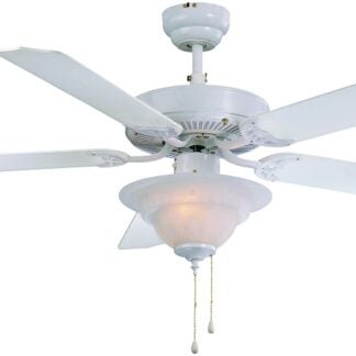 Boston Harbor CF-B552+1F242WH Ceiling Fan, 5-Blade, Bleached Oak/White Blade, 52 in Sweep, MDF Blade, 3-Speed