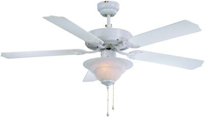 Boston Harbor CF-B552+1F242WH Ceiling Fan, 5-Blade, Bleached Oak/White Blade, 52 in Sweep, MDF Blade, 3-Speed