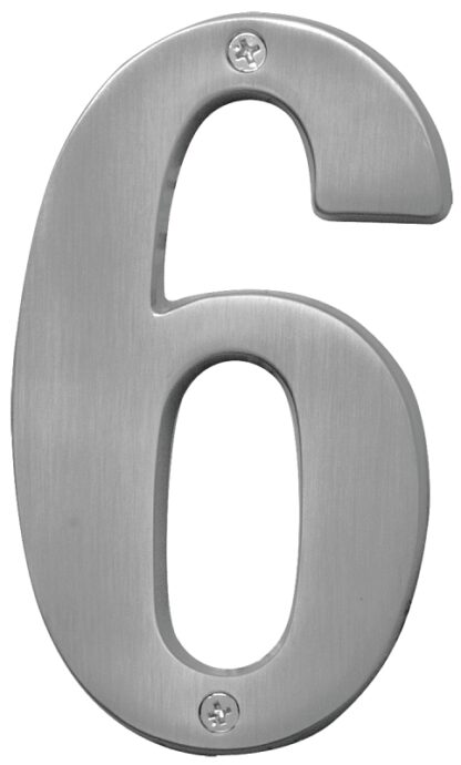 Hy-Ko Prestige Series BR-51SN/6 House Number, Character: 6, 5 in H Character, Nickel Character, Solid Brass Sells in Quantity of 3