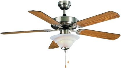 Boston Harbor CF-B552+1F242SN Ceiling Fan, 5-Blade, Black/Oak Blade, 52 in Sweep, MDF Blade, 3-Speed