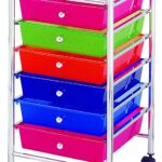 Simple Spaces G006-CH Storage Cart, 13 in OAW, 26 in OAH, 15-3/8 in OAL, 6-Shelf, Blue/Green/Orange/Pink Shelf