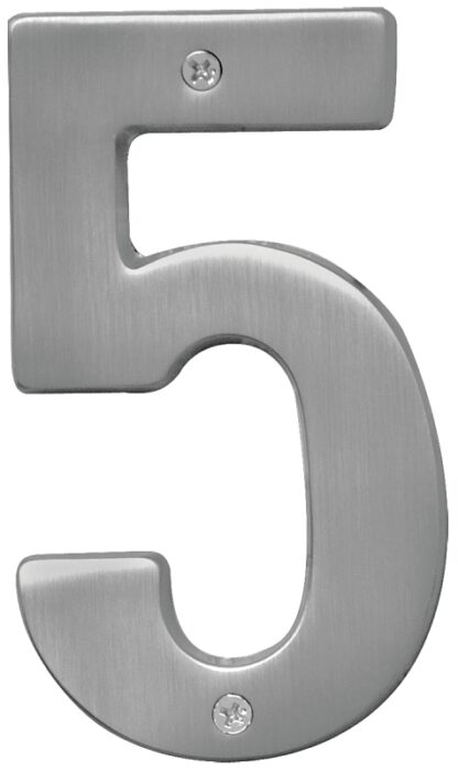 Hy-Ko Prestige Series BR-51SN/5 House Number, Character: 5, 5 in H Character, Nickel Character, Brass Sells in Quantity of 3