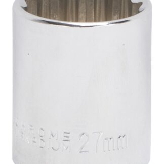 Vulcan MT6534143 Drive Socket, 27 mm Socket, 1/2 in Drive, 12-Point, Chrome Vanadium Steel, Chrome