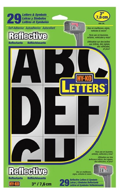 Hy-Ko MM-29L Reflective Letter, Character: A to Z, -, !, 3 in H Character, Black/Silver Character, Vinyl