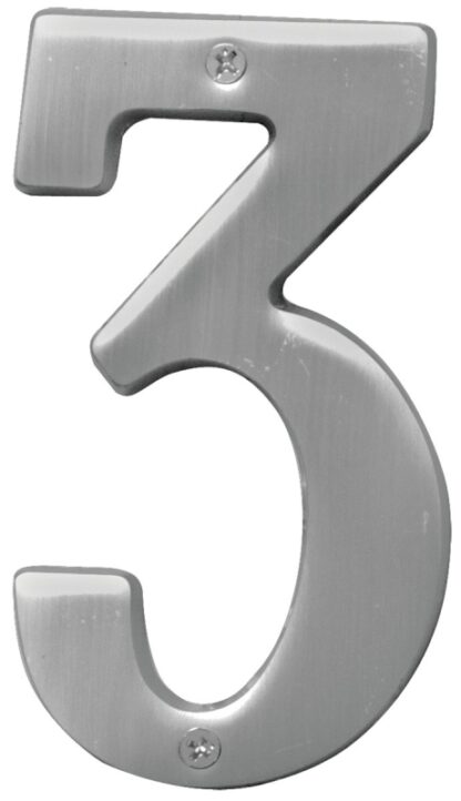 Hy-Ko Prestige Series BR-51SN/3 House Number, Character: 3, 5 in H Character, Nickel Character, Brass Sells in Quantity of 3