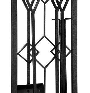 Simple Spaces CPO61147NN3L Fireplace Tool Set, Tools with Stand, Steel, Natural, Powder Coated, 5-Piece