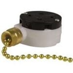 GB GSW-34 Pull Chain Switch, 1-Pole, 125/250 VAC, 3/6 A, Brass