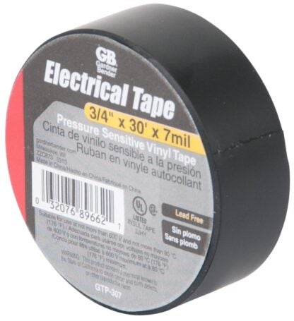 Gardner Bender GTP-307 Electrical Tape, 30 ft L, 3/4 in W, PVC Backing, Black Sells in Quantity of 10