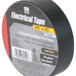 GB GTP-607 Electrical Tape, 60 ft L, 3/4 in W, PVC Backing, Black Sells in Quantity of 10