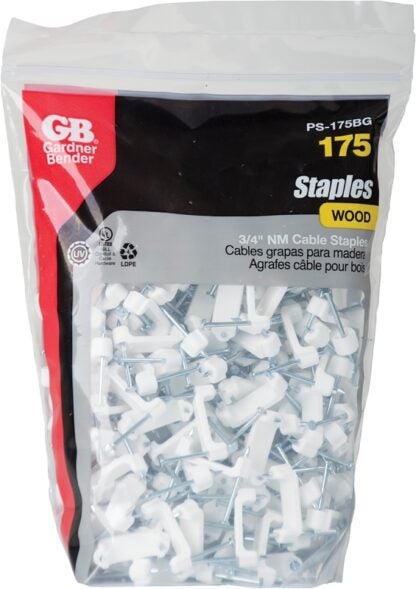 Gardner Bender PS-175BG Cable Staple, Polyethylene, White, 175/BAG