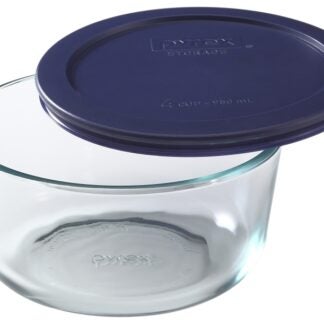 Pyrex 6017398 Storage Plus Bowl, 4 Cups, Glass/Plastic, Navy Blue