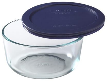 Pyrex 6017398 Storage Plus Bowl, 4 Cups, Glass/Plastic, Navy Blue