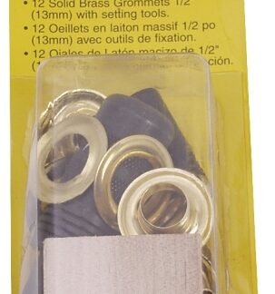 General 71264 Grommet Kit, Includes: Anvil, Cutting Block, (48) 1/2 in Grommets, Hole Cutter and Mandrill, Brass