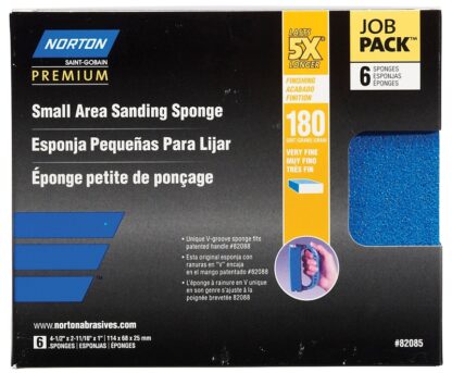 NORTON ProSand 82085 Sanding Sponge, 4-1/2 in L, 2-11/16 in W, 180 Grit, Fine, Aluminum Oxide Abrasive