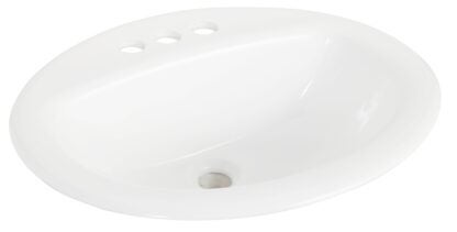 Craft + Main 130012-4W Bathroom Sink, Oval Basin, 4 in Faucet Centers, 3-Deck Hole, 17 in OAW, 20 in OAH, White