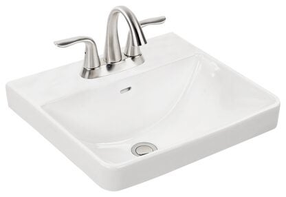 Craft + Main 13-0073-4W Vessel Bathroom Sink, Rectangle Basin, 4 in Faucet Centers, 3-Deck Hole, 18 in OAW, White