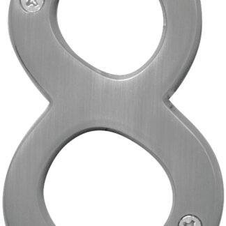 Hy-Ko Prestige Series BR-43SN/8 House Number, Character: 8, 4 in H Character, Nickel Character, Brass Sells in Quantity of 3