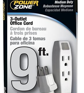 PowerZone OR890609 Office Extension Cord, 16 AWG Cable, 5-15P Grounded Plug, 5-15R Grounded Receptacle, 9 ft L