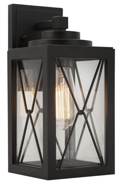 Boston Harbor 0387-WD Outdoor Wall Lantern, 120 V, 60 W, Aluminum Fixture, Black Fixture, Matte Fixture