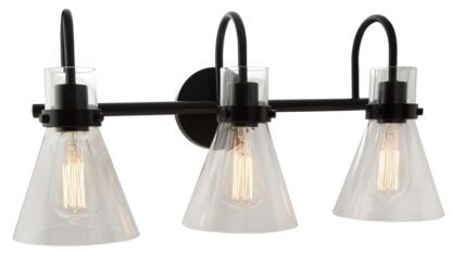 Boston Harbor D2021022 Three Light Vanity Fixture, 120 V, 60 W, 3-Lamp, Metal Fixture, Black Fixture, Matte Fixture