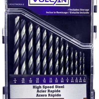 Vulcan 242790OR Plastic Case Drill Bit Set, 13-Piece, High-Speed Steel, Black Oxide/Polished