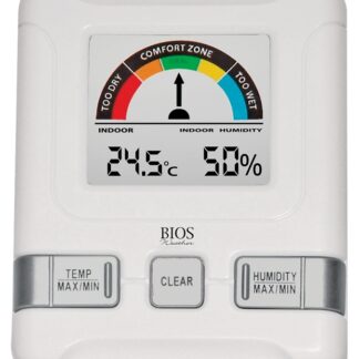 BIOS Weather 258BC Indoor Hygrometer-Thermometer, 14 to 122 deg F Temperature Range, +/-2 deg F Accuracy, Battery