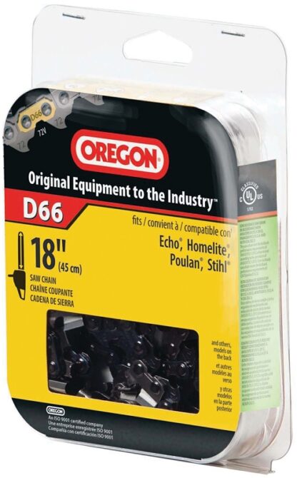 Oregon D66 Chainsaw Chain, 18 in L Bar, 0.05 Gauge, 3/8 in TPI/Pitch, 66-Link