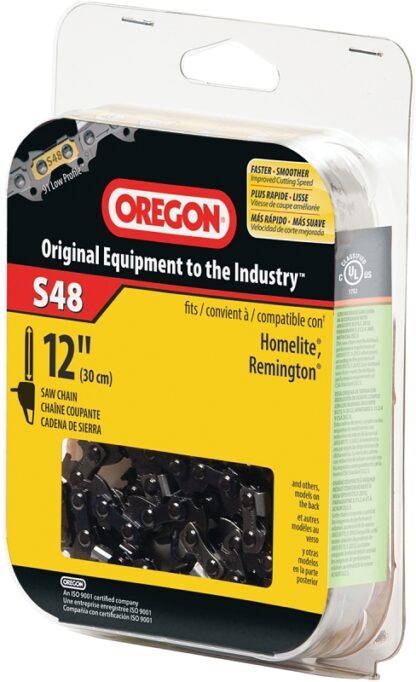 Oregon S48 Chainsaw Chain, 12 in L Bar, 0.05 Gauge, 3/8 in TPI/Pitch, 48-Link