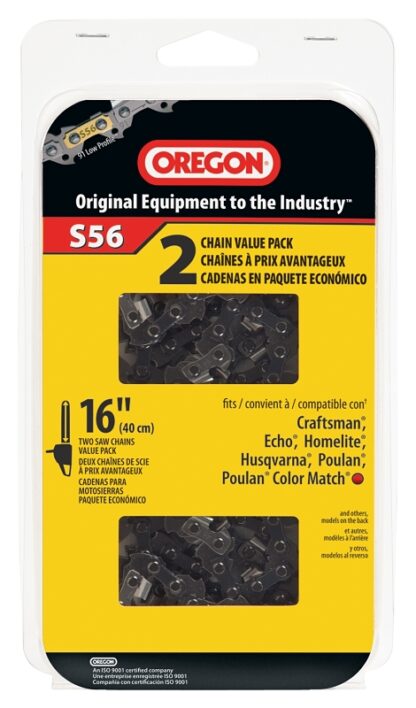 Oregon S56T Chainsaw Chain, 16 in L Bar, 0.05 Gauge, 3/8 in TPI/Pitch, 56-Link