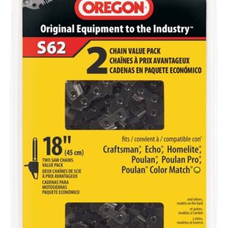 Oregon S62T Chainsaw Chain, 18 in L Bar, 0.05 Gauge, 3/8 in TPI/Pitch, 62-Link