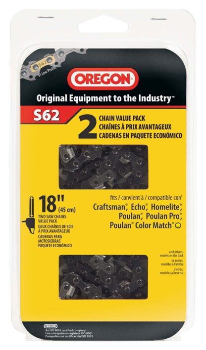 Oregon S62T Chainsaw Chain, 18 in L Bar, 0.05 Gauge, 3/8 in TPI/Pitch, 62-Link