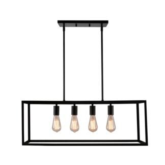 Boston Harbor LS10505 Farmhouse Chandelier, 120 V, 60 W, 1-Tier, 4-Lamp, Metal Fixture, Black Fixture, Matte Fixture