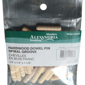 ALEXANDRIA Moulding DP001-R0CB Spiral Groove Dowel Pin, 1/4 in Dia, 1-1/4 in L, Wood Sells in Quantity of 10