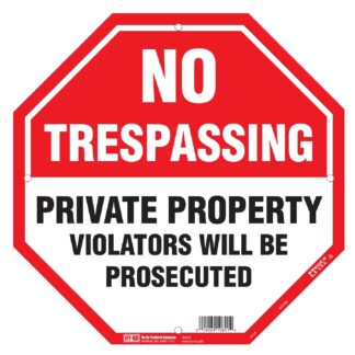 Hy-Ko OCT-110 Property Sign, Octagon, NO TRESPASSING PRIVATE PROPERTY VIOLATERS WILL BE PROSECUTED, Black/White Legend Sells in Quantity of 5