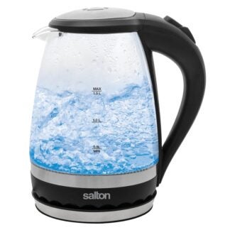 Salton GK1831 Compact Cordless Electric Kettle, 1.5 L Capacity, Glass/Stainless Steel, On/Off Switch Control