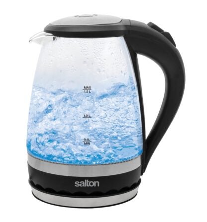 Salton GK1831 Compact Cordless Electric Kettle, 1.5 L Capacity, Glass/Stainless Steel, On/Off Switch Control