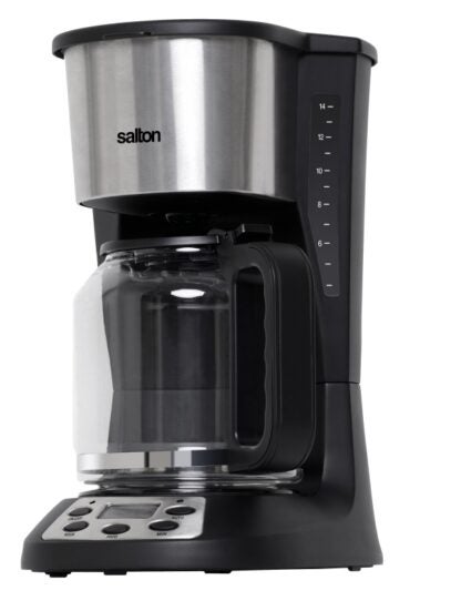 Salton FC1667 Coffee Maker, 14 Cups Capacity, Stainless Steel, Black, On/Off Switch Control