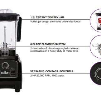 Salton BL1638BL Compact Power Blender, 1.2 L Bowl, 1000 W, 50-Speed, Glass, Black