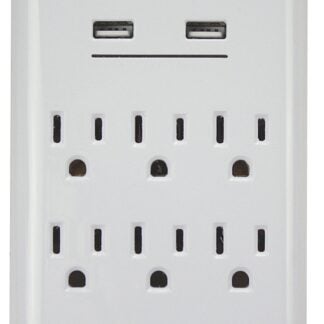 PowerZone ORUSB346S USB Charger with Surge Protection, 2-Pole, 125 V, 15 A, 6-Outlet, 1200 Joules Energy, White