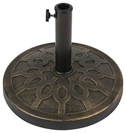 Seasonal Trends 69328 Umbrella Base, 17-1/2 in Dia, 13 in H, Round, Resin/Steel/Plastic, Bronze