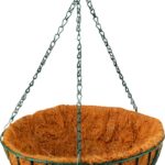 Landscapers Select GB-4303-3L Hanging Planter, Circle, 22 lb Capacity, Natural Coconut/Steel, Matte Green Sells in Quantity of 10