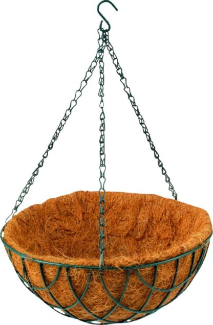 Landscapers Select GB-4303-3L Hanging Planter, Circle, 22 lb Capacity, Natural Coconut/Steel, Matte Green Sells in Quantity of 10