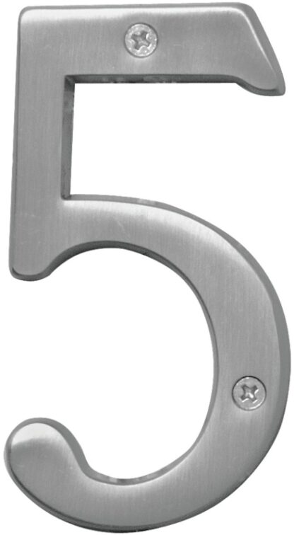 Hy-Ko Prestige Series BR-43SN/5 House Number, Character: 5, 4 in H Character, Nickel Character, Brass Sells in Quantity of 3