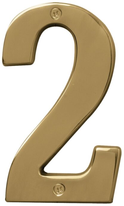 Hy-Ko Prestige Series BR-51PB/2 House Number, Character: 2, 5 in H Character, Brass Character, Brass Sells in Quantity of 3