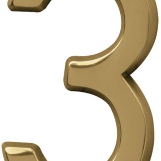 Hy-Ko Prestige Series BR-42PB/3 House Number, Character: 3, 4 in H Character, Brass Character, Brass Sells in Quantity of 3