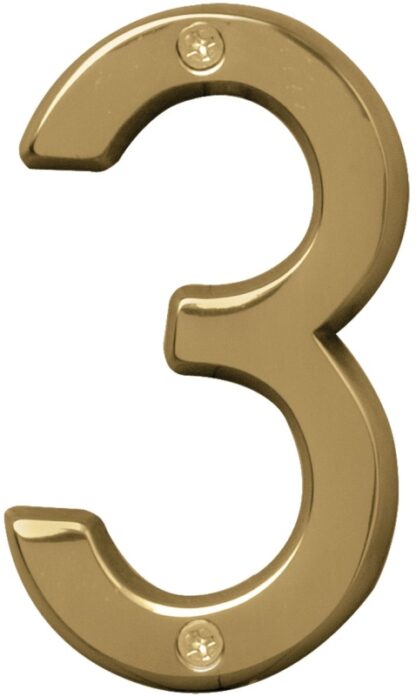 Hy-Ko Prestige Series BR-42PB/3 House Number, Character: 3, 4 in H Character, Brass Character, Brass Sells in Quantity of 3