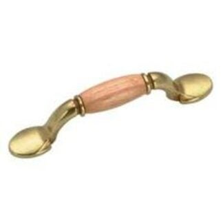 Richelieu BP3801130251 Cabinet Pull, 5 in L Handle, 1-1/4 in Projection, Metal/Wood, Brass/Oak/Natural