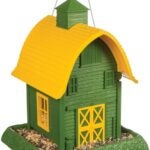 North States 9096 Hopper Bird Feeder, Barn, 5 lb, Plastic, Green/Yellow, 13-1/4 in H, Hanging/Pole Mounting