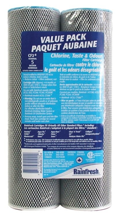 Rainfresh CF Series CF2-8 Reduction Filter Cartridge, 5 um Filter, Carbon Filter Media