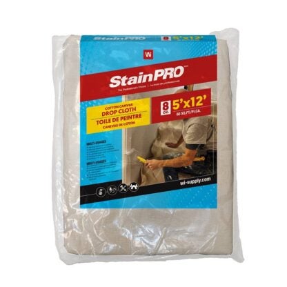 StainPro 751 Drop Cloth, 5 ft L, 12 ft W, Cotton Canvas, Natural